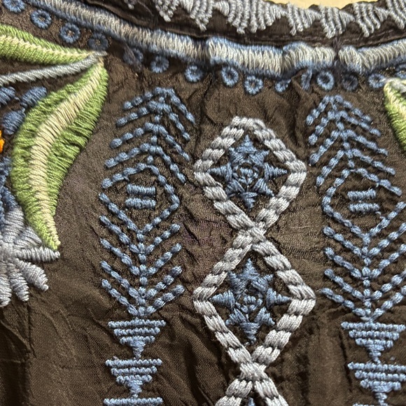 Johnny Was Black lightweight Blouse with Multicolor Embroidery XL tie at neck - Picture 11 of 15